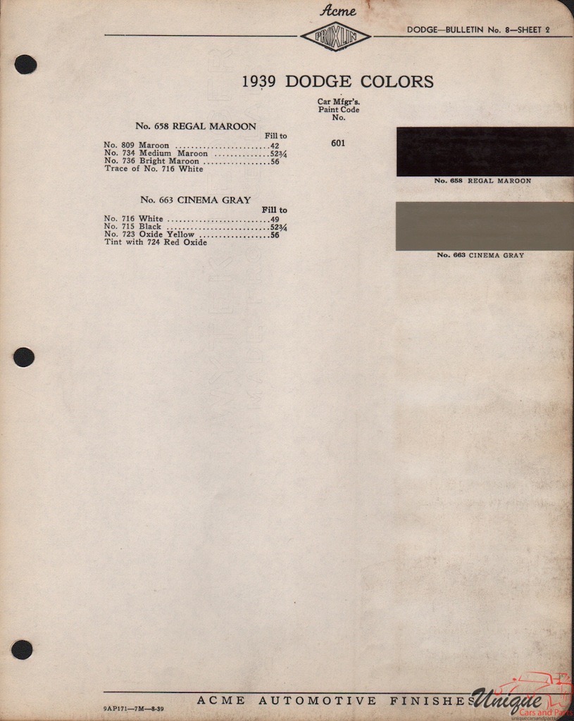 1939 Dodge Paint Charts Acme 2